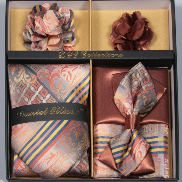 6 Piece Copper Brown Peach Necktie & Bow Tie Set